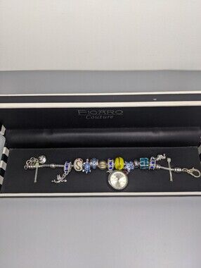 New Figaro Couture Charm Bracelet Watch In Box Y2K Beaded Silver Tone Accessory